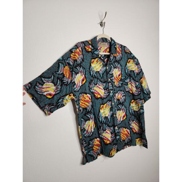 Vintage Aloha Sundays Rayon Fish All Over Surf Surfer Hawaii Button Shirt - Picture 2 of 7